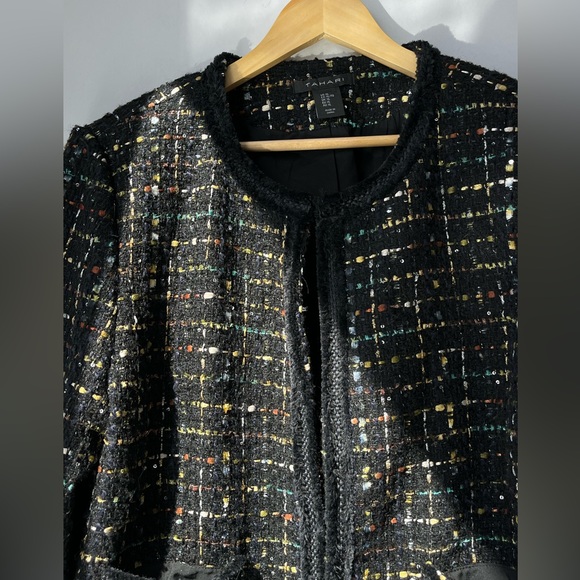 ✅ SALE 🖤 Tahari Women’s Collarless Tweed Metallic Blazer Jacket - Picture 3 of 10